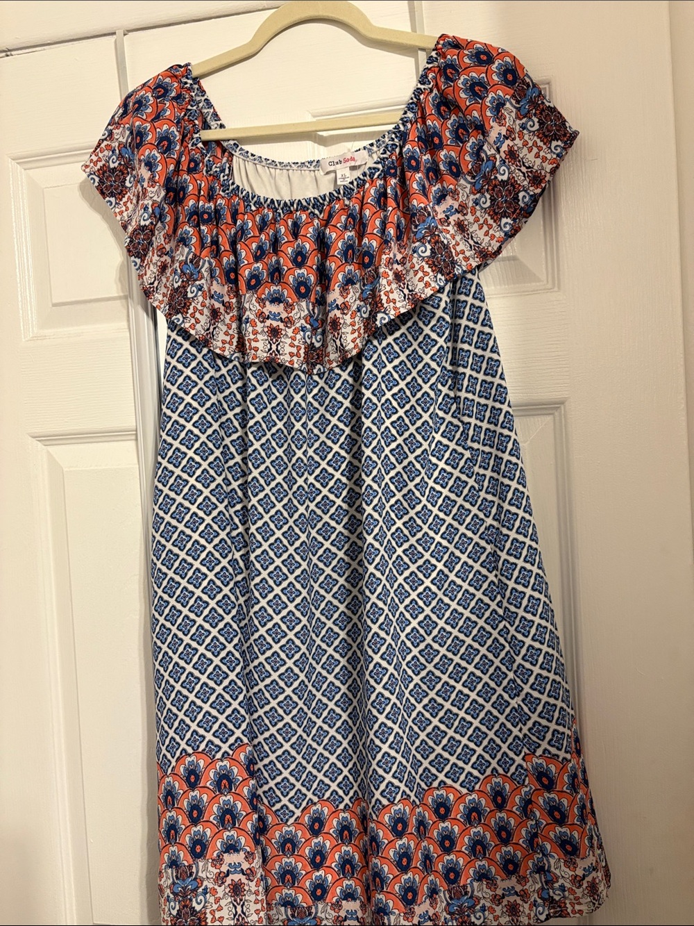 Circo Blue & Orange Printed Off-Shoulder Casual Dress PtP 23 inches